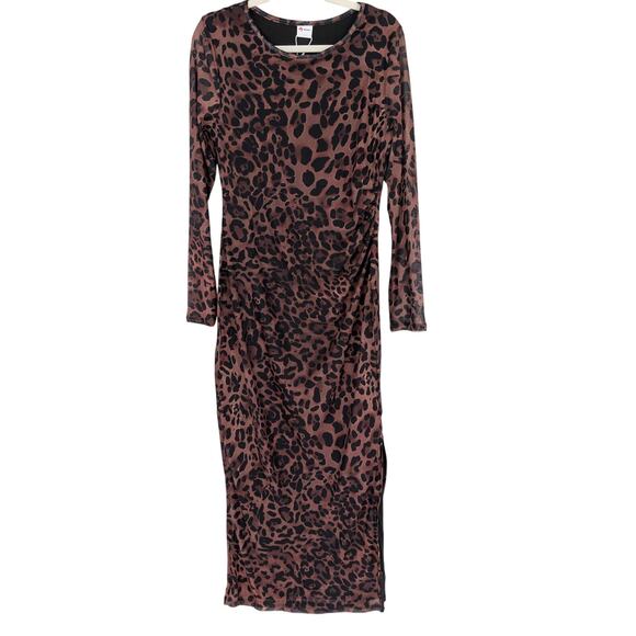 Womens Leopard Print Bodycon Mobwife Office Siren Sexy Ruched Maxi Dress Large - Picture 6 of 8
